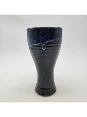 Blue & Black Drip Glaze Art Pottery Vase Or Tall Tumbler Cup